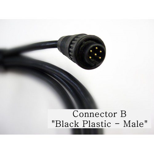 A black plastic cable with six wires connected to it.