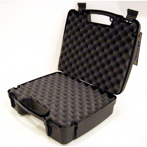 A black case with an empty compartment inside.