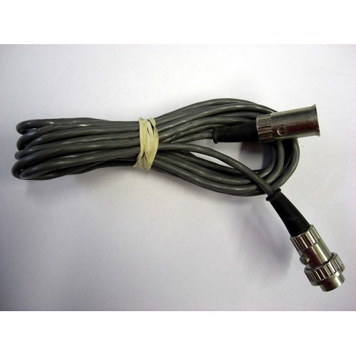 A black cord with a silver wire and a white label