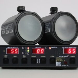Two speakers are on a radio with the numbers 6 5 and 8 0.