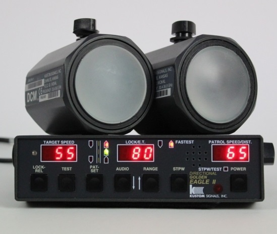 Two speakers are on a radio with the numbers 6 5 and 8 0.