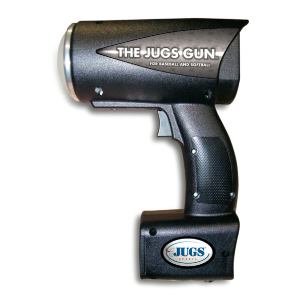 A black and silver cordless drill with the words " jugs " on it.