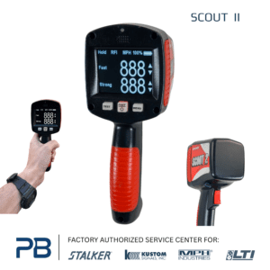 Handheld speed radar gun with digital display.